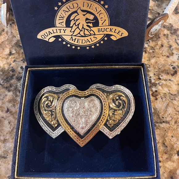 Vintage Silver Plated Heart Belt Buckle and Belt - Picture 3 of 14